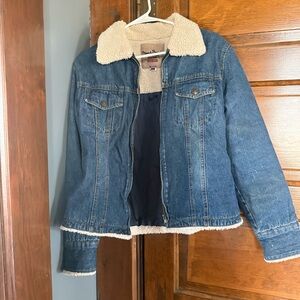 Vintage Steve & Barry's Denim Jean Jacket with Cream Sherpa Trim size Large